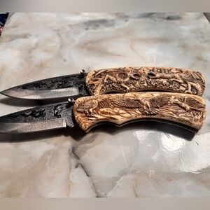 Intricately Carved Folding Knives